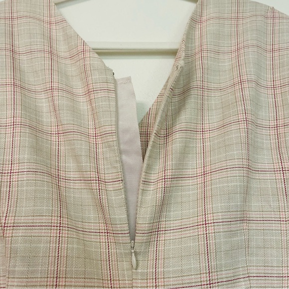NWT Ann Taylor Tan and Pink Plaid Sheath Career Wear Midi Dress with Belt 12 - Picture 9 of 11